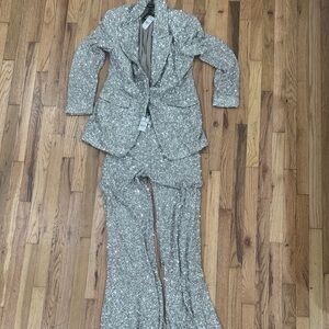 NWT Express Shimmering Silver Sequin Jacket and Pants